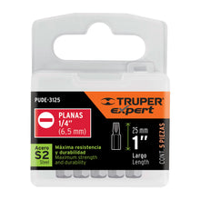 Cargar imagen en el visor de la galería, Puntas para desarmador planas, P25, largo 1', 5 piezas