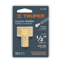 Cargar imagen en el visor de la galería, Conector sencillo 1/2', hembra, de latón maquinado
