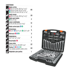 Cargar imagen en el visor de la galería, Juego de dados, cuadro 1/4, 3/8 y 1/2', 199 piezas, std y mm