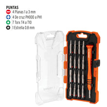 Cargar imagen en el visor de la galería, Juego desarmadores precisión, puntas intercambiables, 17pzas
