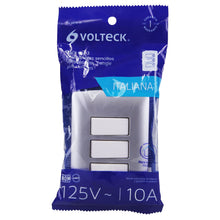 Cargar imagen en el visor de la galería, Placa armada 3 interruptores sencillos,plata, línea Italiana