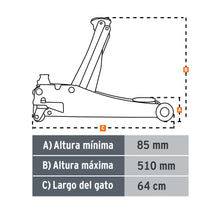 Cargar imagen en el visor de la galería, Gato de patín profesional, 3 toneladas, elevación rápida
