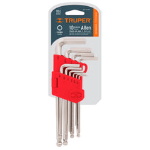 Cargar imagen en el visor de la galería, Juego de 10 llaves allen, punta bola, largas, standard