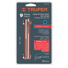 Cargar imagen en el visor de la galería, Juego de 9 llaves Allen, tipo navaja, cuerpo de lámina, std