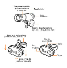 Cargar imagen en el visor de la galería, Linternas para bicicleta, delantera y trasera, kit 2 piezas