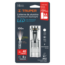 Cargar imagen en el visor de la galería, Linterna de aluminio con 1 pila AA, 40 lúmenes, 1 LED