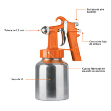 Cargar imagen en el visor de la galería, Pistola p/pintar baja presión, naranja, entrada superior