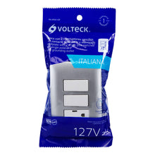 Cargar imagen en el visor de la galería, Placa armada contacto 2 interruptores, plata, línea Italiana