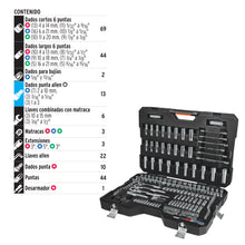 Cargar imagen en el visor de la galería, Juego autoclé, cuadro 1/4, 3/8 y 1/2', 217 piezas, std y mm