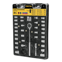 Cargar imagen en el visor de la galería, Juego de dados, cuadro 1/4, 3/8 y 1', 39 pzas, Pretul, bolsa