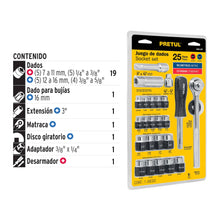 Cargar imagen en el visor de la galería, Juego de dados, cuadro 1/4 y 3/8', 25 piezas, Pretul