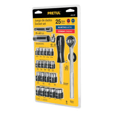 Cargar imagen en el visor de la galería, Juego de dados, cuadro 1/4 y 3/8', 25 piezas, Pretul