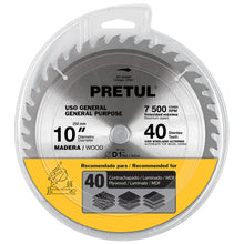 Cargar imagen en el visor de la galería, Sierra circular p/madera 10', 40 dientes, centro 1', Pretul