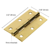 Cargar imagen en el visor de la galería, Bisagra rectangular 3-1/2', acero latonado