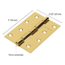 Cargar imagen en el visor de la galería, Bisagra rectangular 4', acero latonado