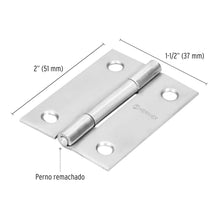 Cargar imagen en el visor de la galería, Bisagra rectangular 2', acero inoxidable