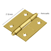 Cargar imagen en el visor de la galería, Bisagra cuadrada 2', acero latonado, redonda