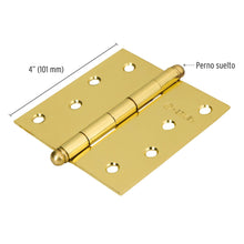 Cargar imagen en el visor de la galería, Bisagra cuadrada 4', acero latonado, redonda
