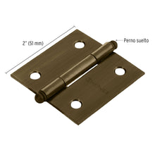 Cargar imagen en el visor de la galería, Bisagra cuadrada 2', acero latonado antiguo, redonda