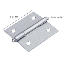 Cargar imagen en el visor de la galería, Bisagra cuadrada 2', acero cromo mate, redonda