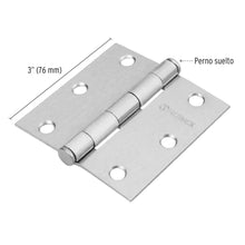 Cargar imagen en el visor de la galería, Bisagra cuadrada 3', acero cromo mate, plana