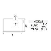 Cargar imagen en el visor de la galería, Candado antipalanca, 50mm, cuerpo de latón llave tradicional