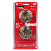 Cargar imagen en el visor de la galería, Cerrojo latón antiguo, doble cilindro