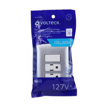 Cargar imagen en el visor de la galería, Placa armada 2 contactos e interruptor,plata, línea Italiana