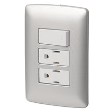 Cargar imagen en el visor de la galería, Placa armada 2 contactos e interruptor,plata, línea Italiana