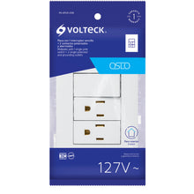 Cargar imagen en el visor de la galería, Placa armada 2 contactos e interruptor, línea Oslo, blanco