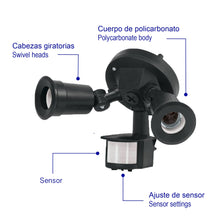 Cargar imagen en el visor de la galería, Arbotante negro con sensor de movimiento, 2XE26, Max. 300 W