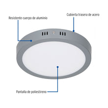 Cargar imagen en el visor de la galería, Plafón redondo, moderno, 18 W, 6500K, LED, gris
