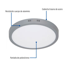 Cargar imagen en el visor de la galería, Plafón redondo, moderno, 24 W, 6500K, LED, gris