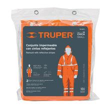 Cargar imagen en el visor de la galería, Conjunto impermeable c/reflejante, naranja, talla CH, PVC