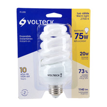 Cargar imagen en el visor de la galería, Lámpara 20 W, espiral, luz cálida, T4, en blister, Volteck