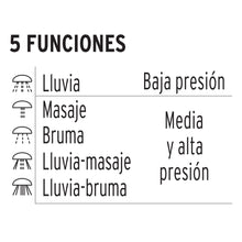 Cargar imagen en el visor de la galería, Regadera plástica, 5 funciones, con brazo, Aqua