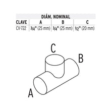 Cargar imagen en el visor de la galería, Tee de PPR reducida, 3/4'x3/4'x1/2', 25x25x20mm