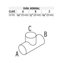 Cargar imagen en el visor de la galería, Tee de PPR reducida, 3/4'x1/2'x3/4', 25x20x25mm