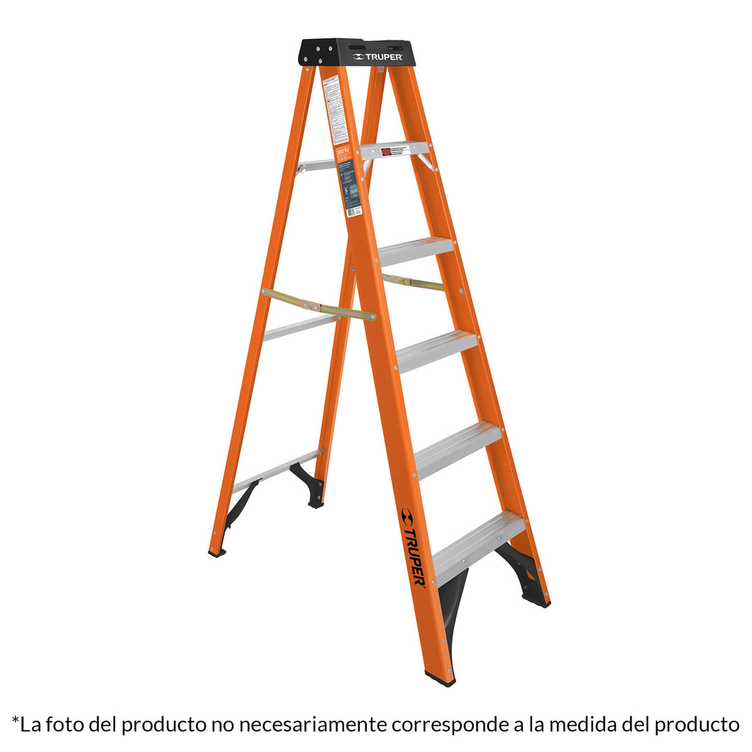 Escalera de tijera, tipo ll, 7 peldaños, fibra de vidrio