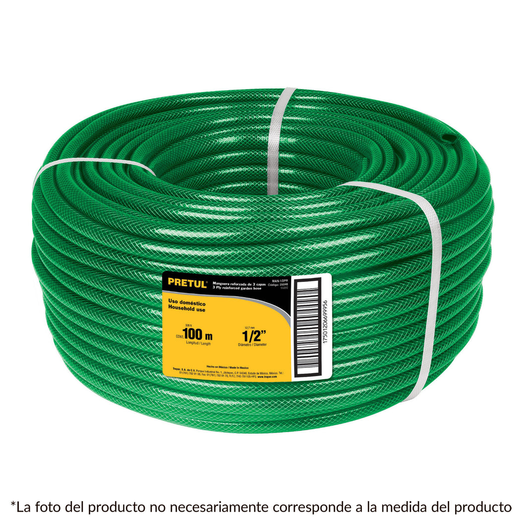 Manguera 1', reforzada, 3 capas, 50 m, Pretul