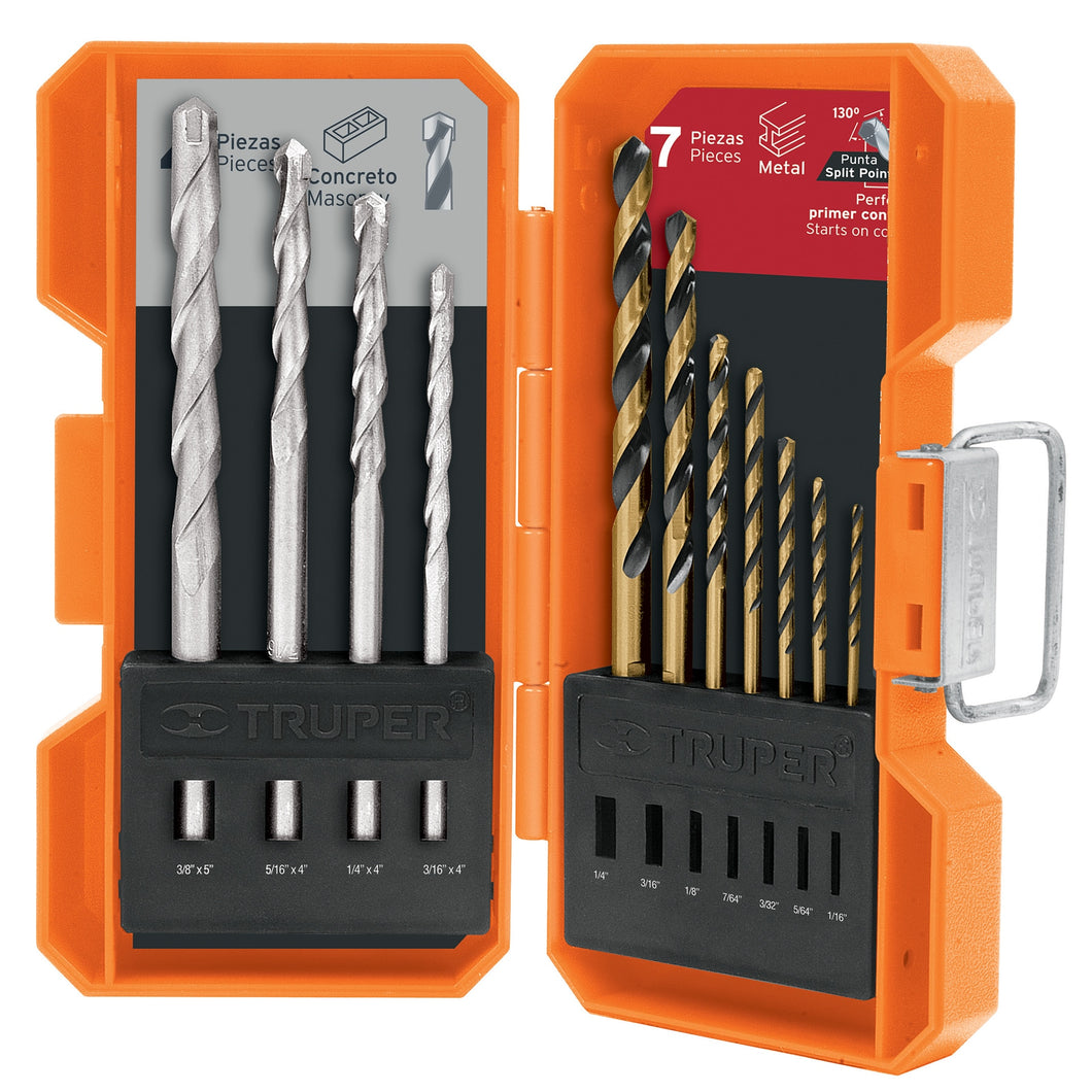 Juego de brocas para metal y concreto, 11 piezas