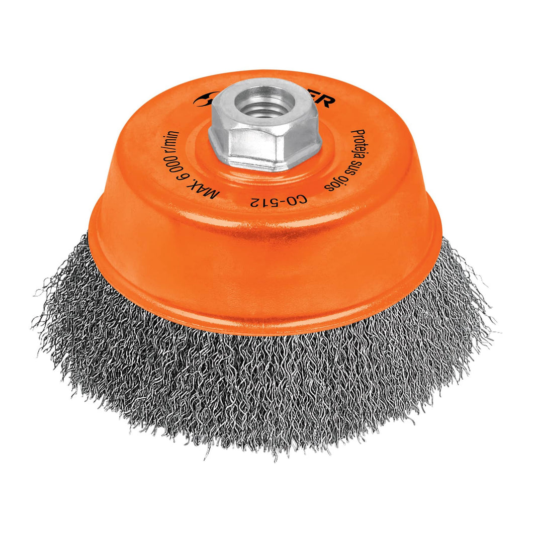 Carda de copa, alambre ondulado, 5' para esmeril