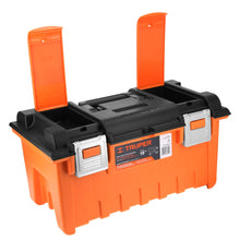 Cargar imagen en el visor de la galería, Caja plástica 19&#39; c/compartimentos, naranja, broche metálico
