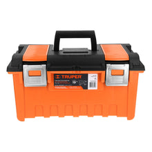 Cargar imagen en el visor de la galería, Caja plástica 19&#39; c/compartimentos, naranja, broche metálico
