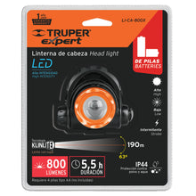 Cargar imagen en el visor de la galería, Linterna para cabeza, 4 pilas AA, 800 lúmenes, 1 LED, Expert
