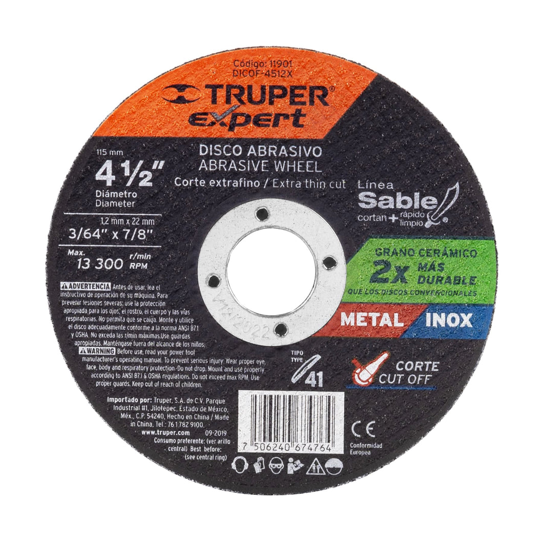 Disco tipo 41, corte metal, Línea Sable 4-1/2',1.2mm, Expert