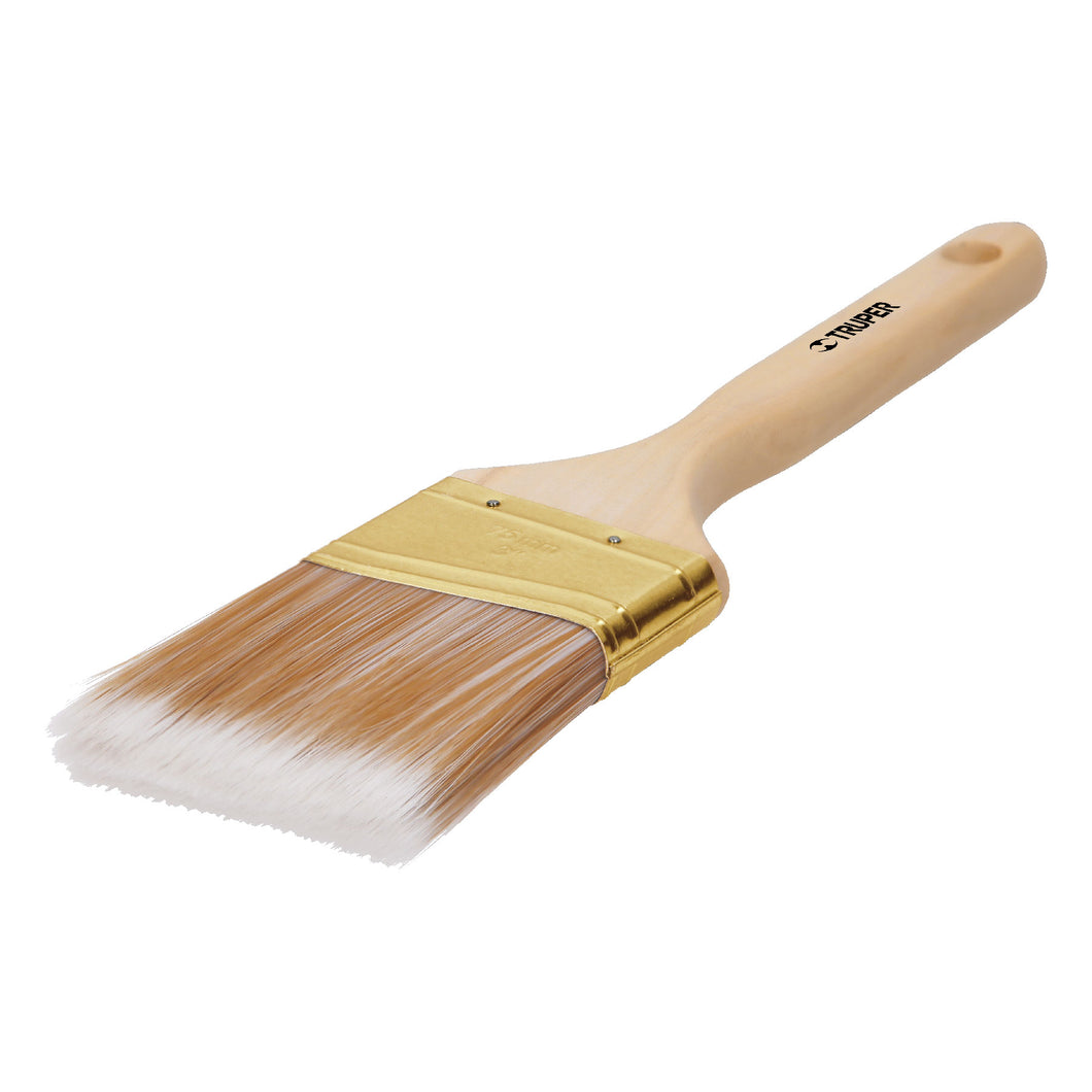 Brocha cerdas sintéticas, mango madera,corte angular, 3'