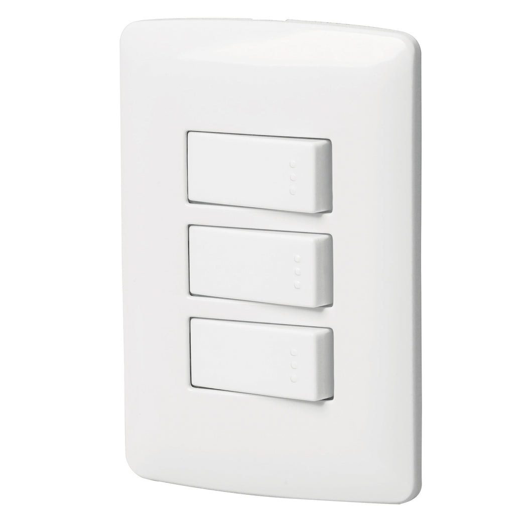 Placa armada 3 interruptores sencillos,blanco,línea Italiana