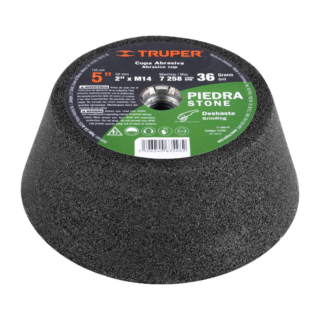 Copa desbaste, 5', 14 mm, grano 36 para piedra