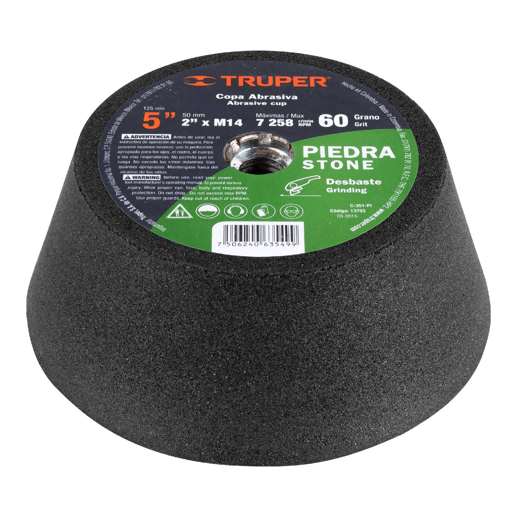 Copa desbaste, 5', 14 mm, grano 80 para piedra